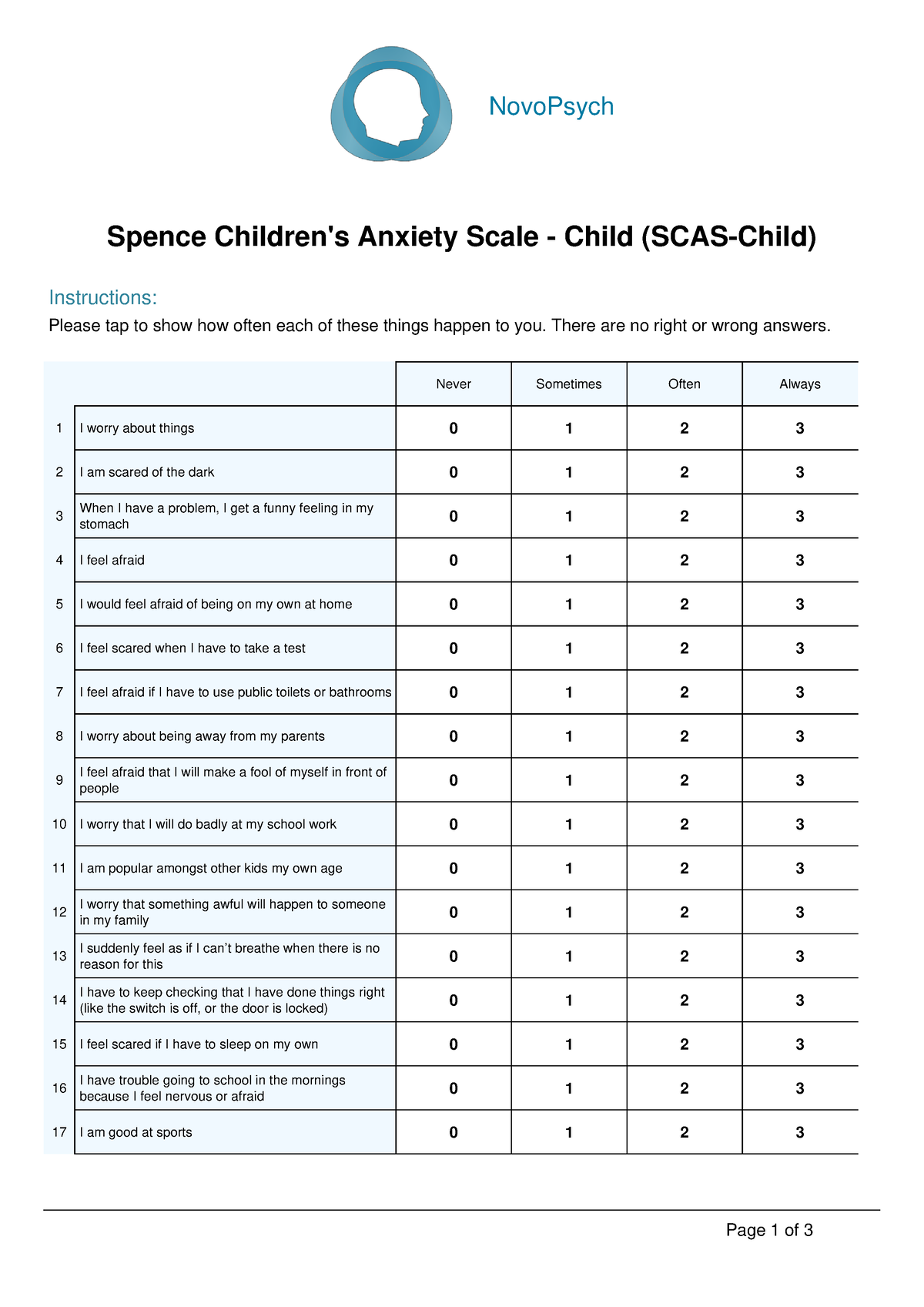 Scas-child template - DSM -5 desktop book - NovoPsych Spence Children's ...