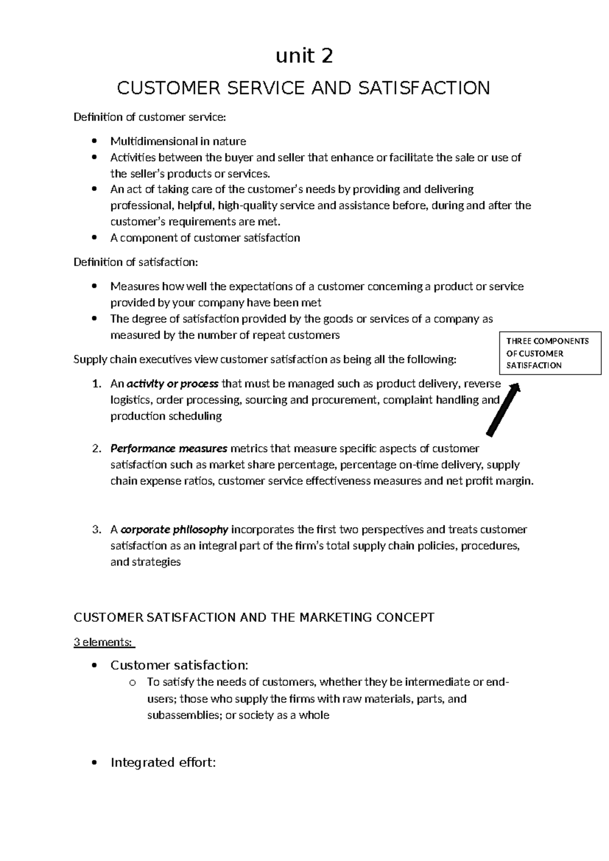 UNIT 2 Customer Service AND Satisfaction - unit 2 CUSTOMER SERVICE AND ...