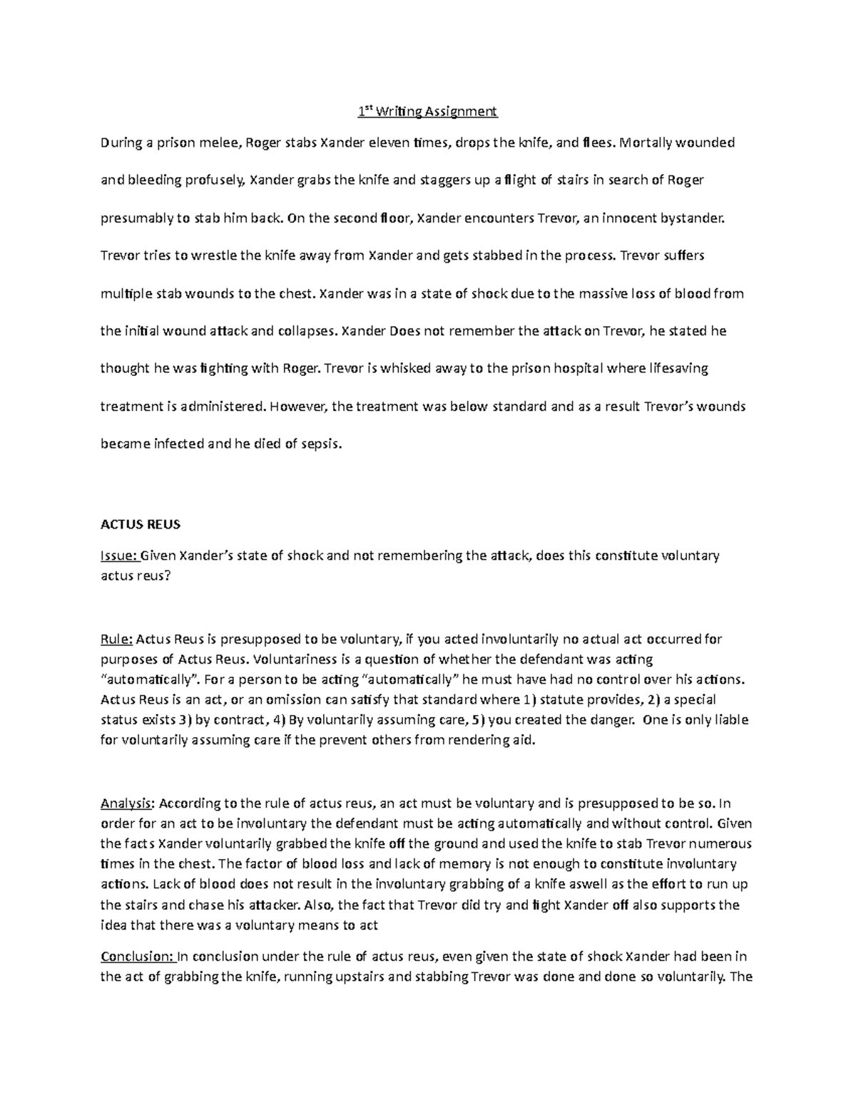 1st Writing Assignment - 1 st Writing Assignment During a prison melee ...