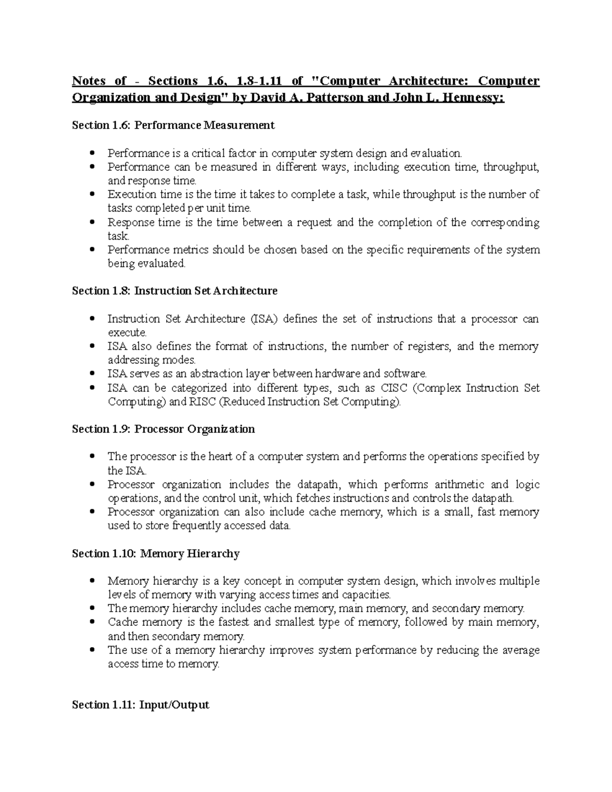 Chapter 1 notes - Notes of - Sections 1, 1.8-1 of 