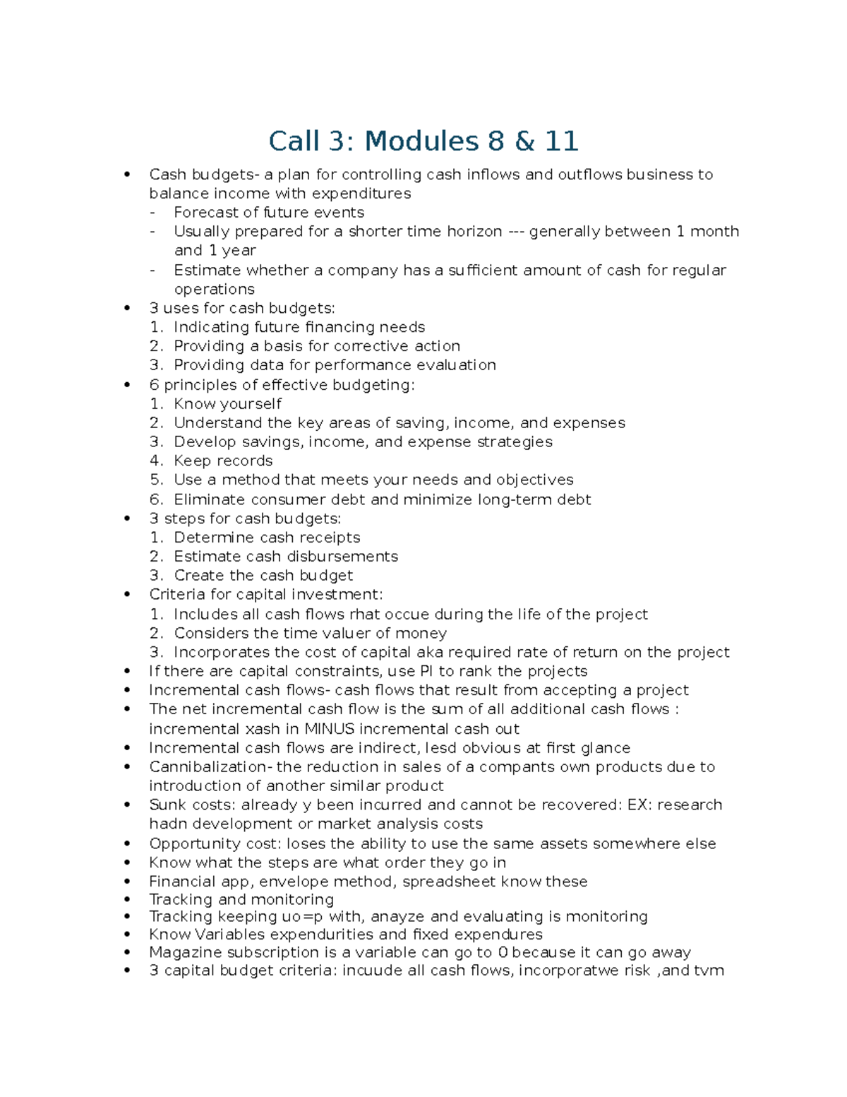Call 3 D076 Modules 8&11 - Call 3: Modules 8 & 11 Cash budgets- a plan ...