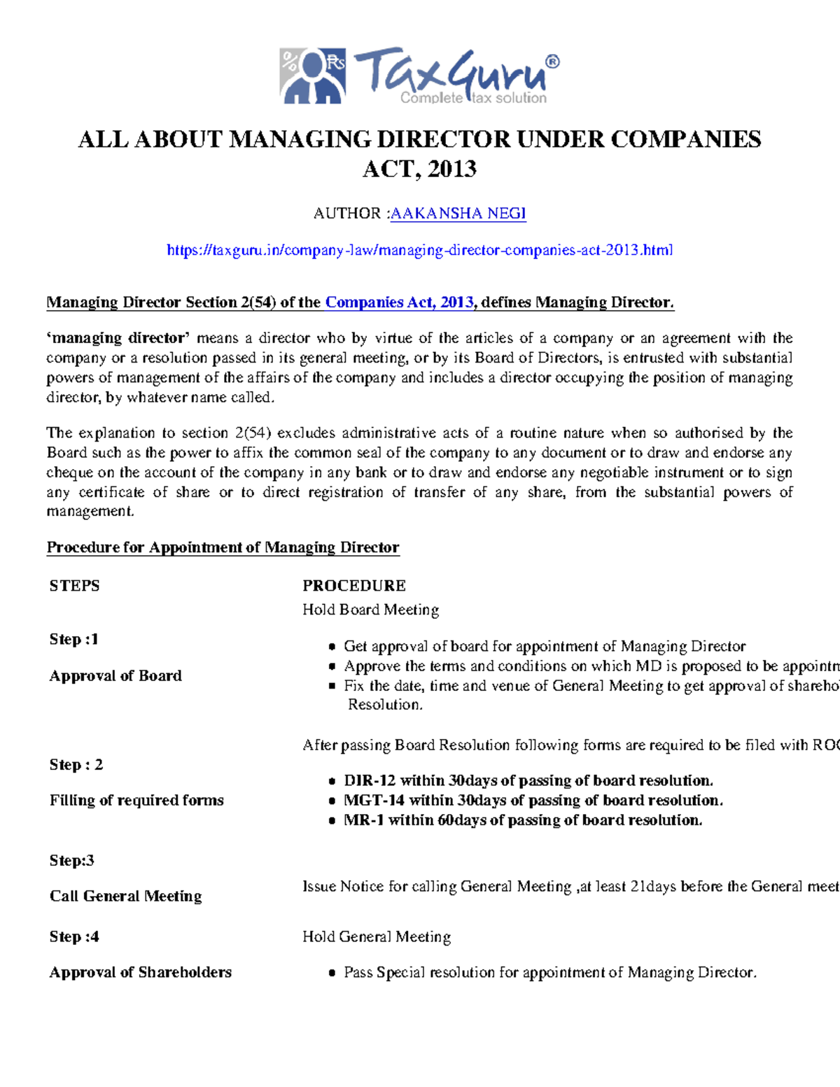 All about Managing Director under Companies Act, 2013 taxguru ALL