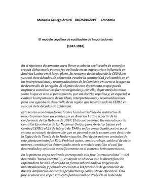 Modelo cepalino - Su recuento de las ideas de la CEPAL en sus casi siete  décadas de existencia, - Studocu