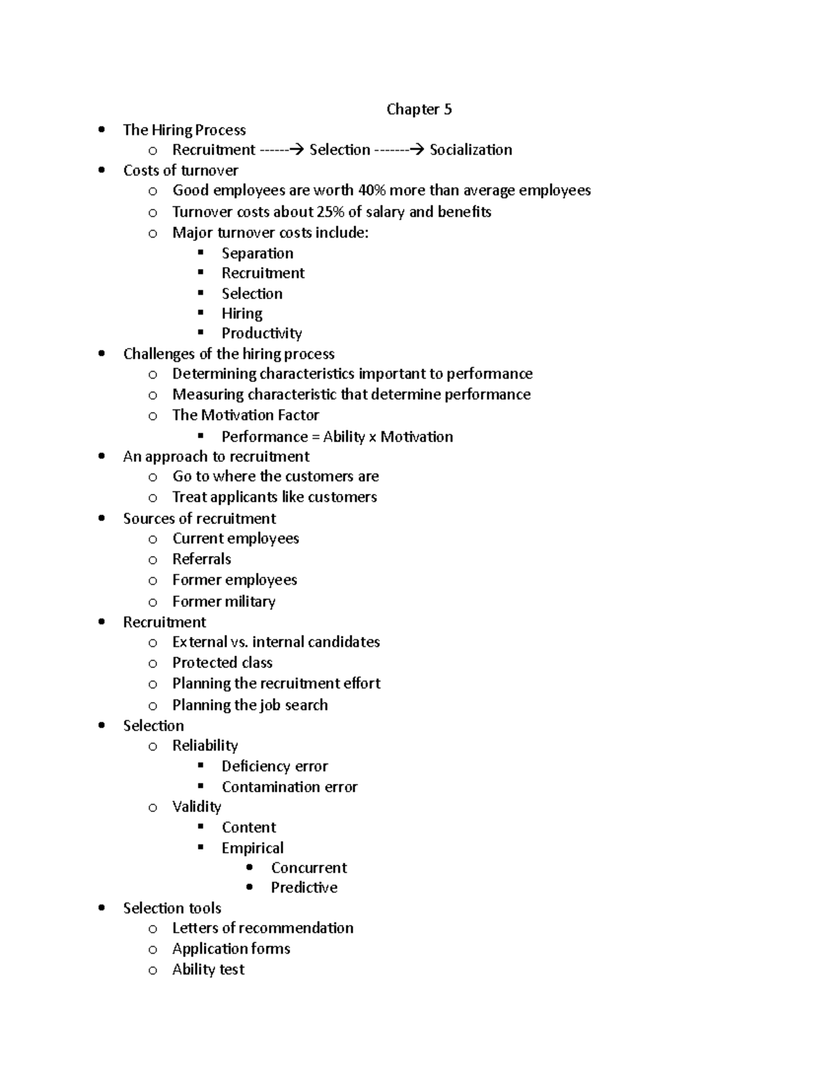 Chapter 5 - Lecture notes 5 - Chapter 5 The Hiring Process o ...