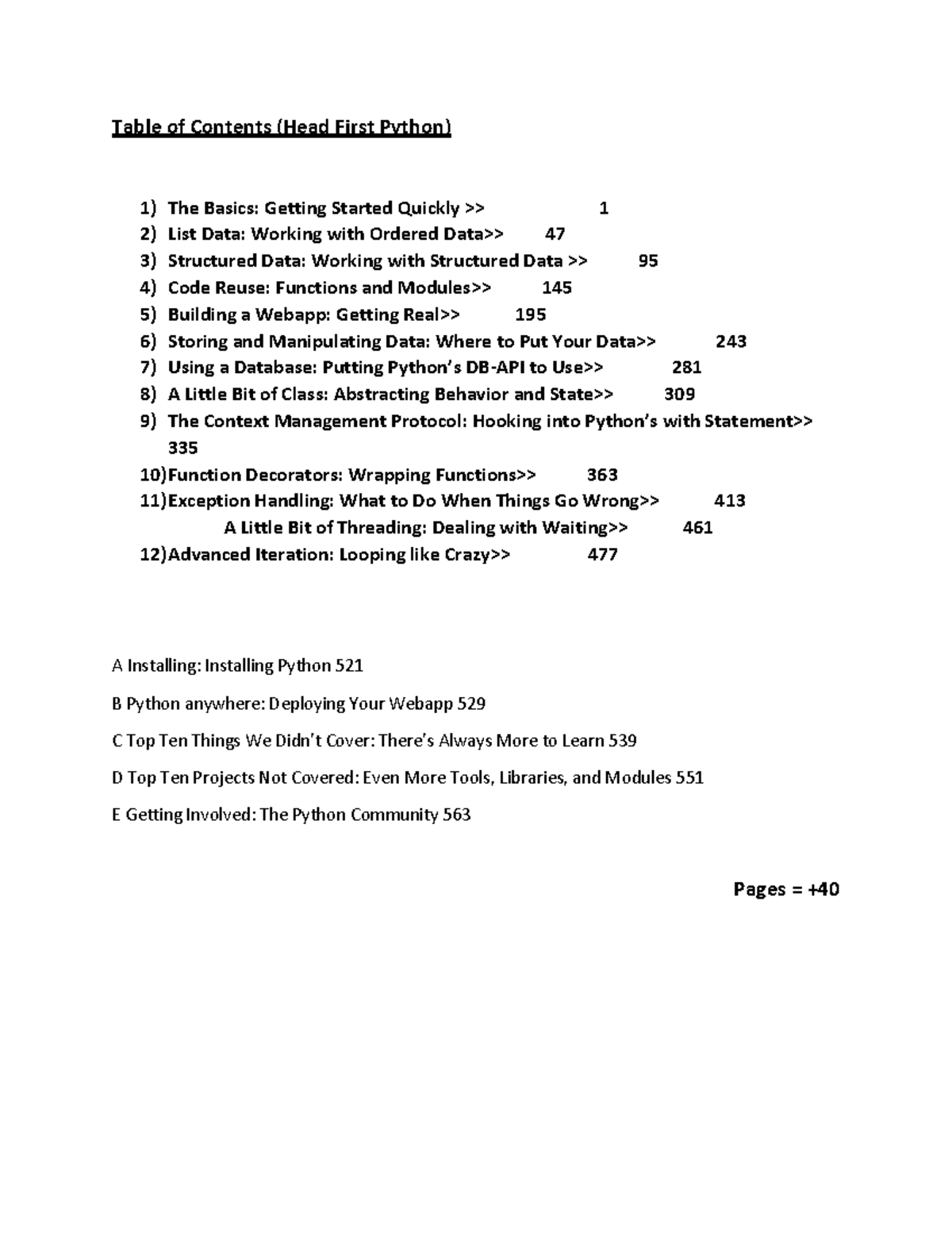 Contents - summery - Table of Contents (Head First Python) Table of ... image.