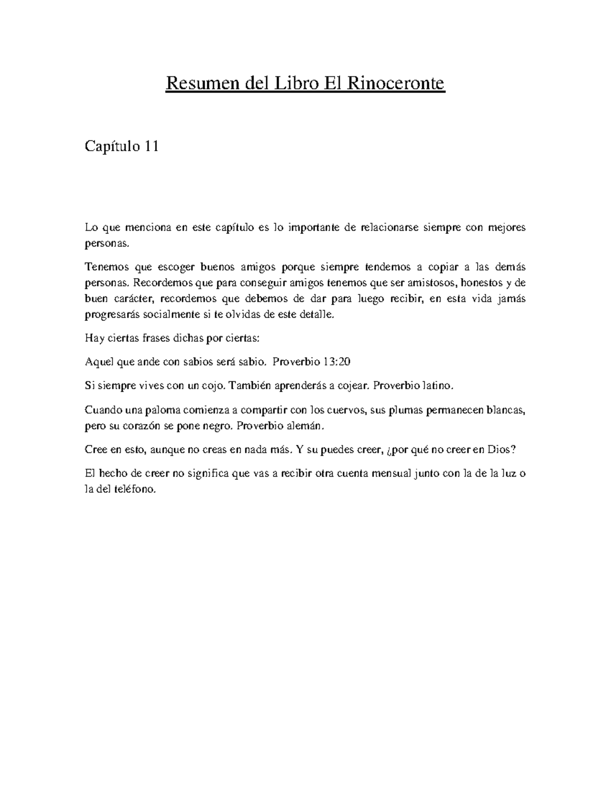 Resumen del Libro El Rinoceronte Capítulo XI Resumen del Libro El