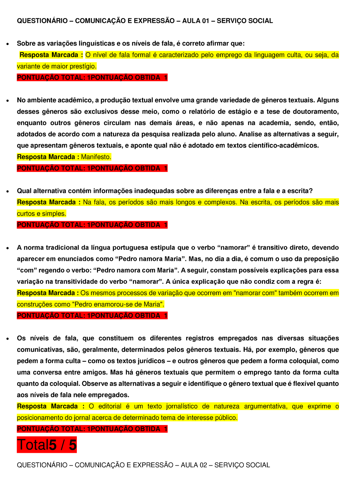 COMUNICAÇÃO E EXPRESSÃO - QUESTIONÁRIO UNIDADE II - Comunicação e