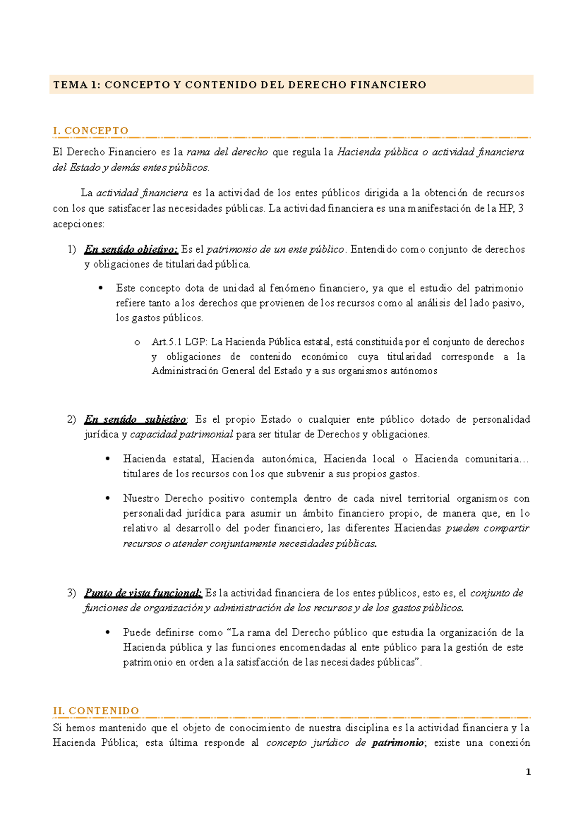 Apuntes Financiero Temas 1-4 - TEMA 1: CONCEPTO Y CONTENIDO DEL DERECHO ...