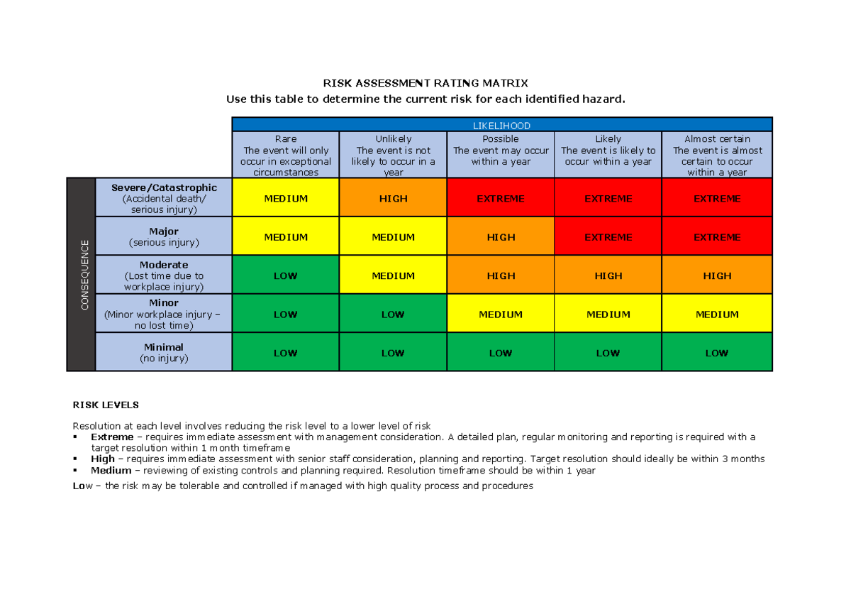 Assessment Rating Matrix - RISK ASSESSMENT RATING MATRIX Use this table ...