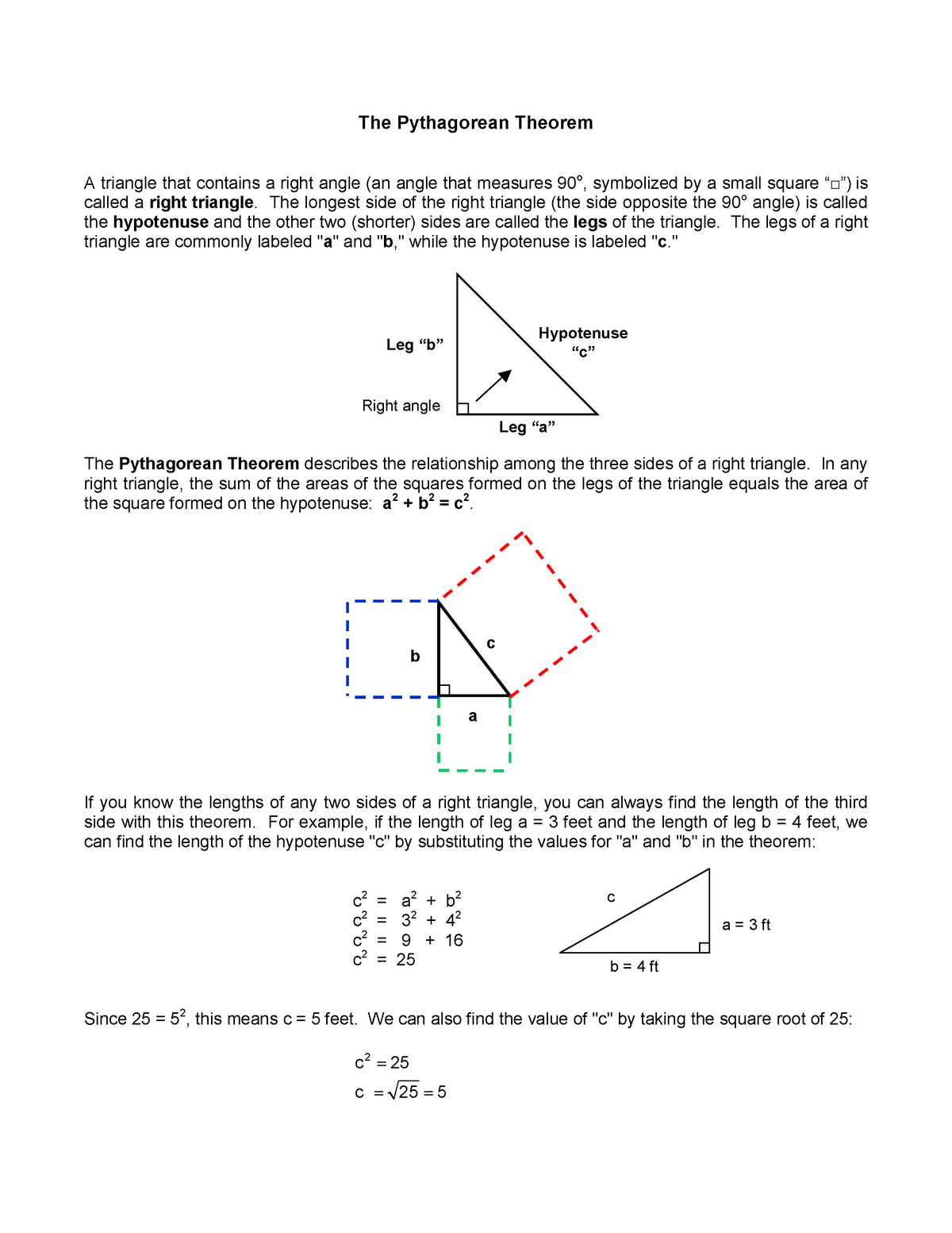 The pythagorean theorem - Hypotenuse Leg ìbî ìcî Leg ìaî The ...