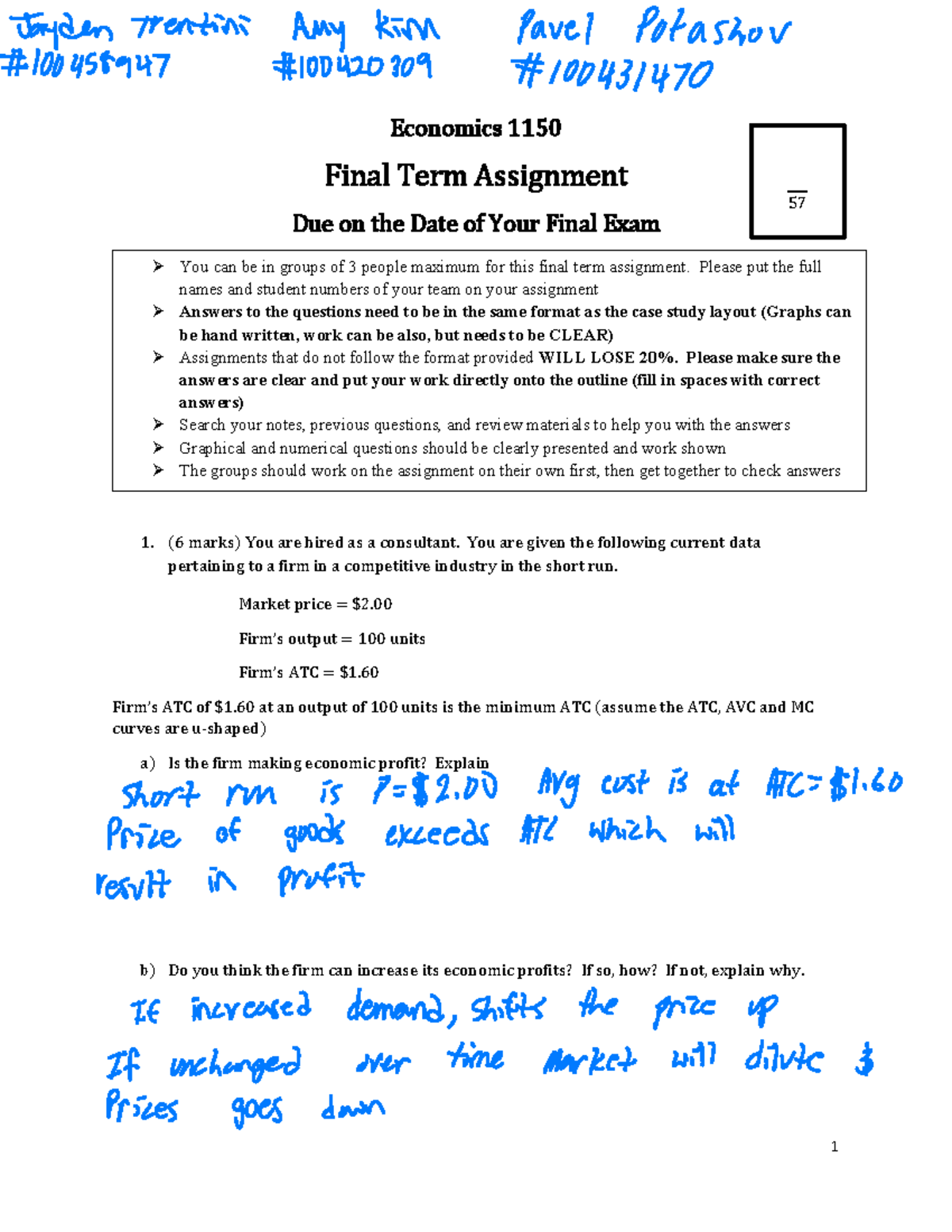 Economics 1150 Final Term Project Fall - 1 Economics 1150 Final Term ...