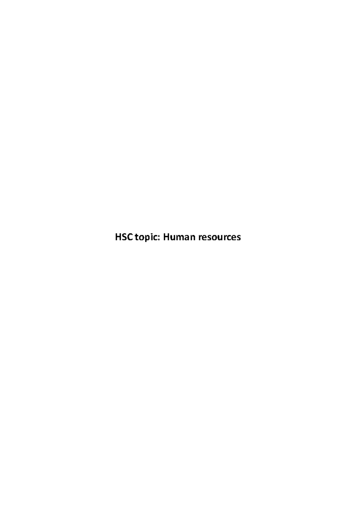 HSC Human Resources - Lecture notes 1 - HSC topic: Human resources role ...