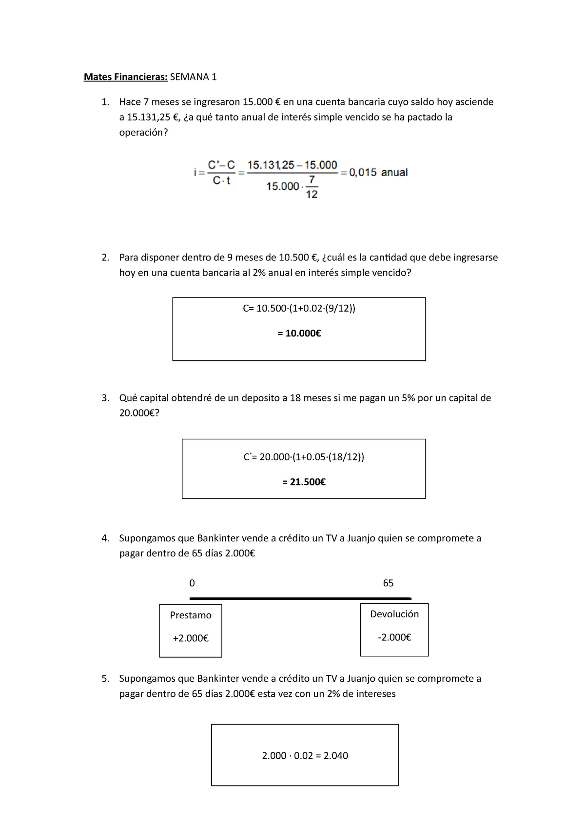 Ejercicios - Semana 1 - Mates Financieras: SEMANA 1 Hace 7 Meses Se ...