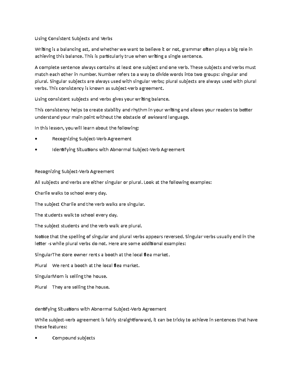 Using Consistent Subjects and Verbs - Using Consistent Subjects and ...