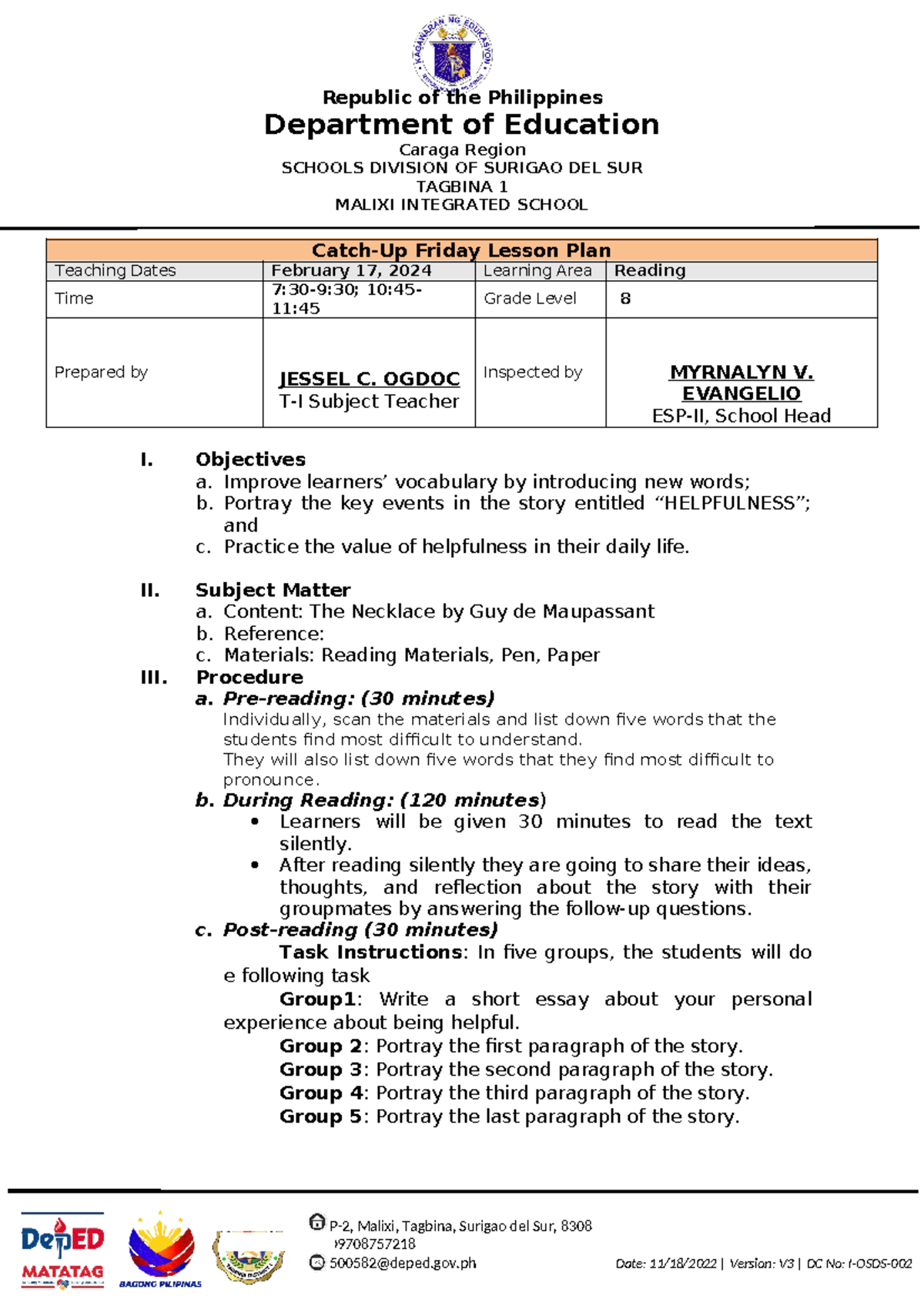 Reading-FEB-16 - A lesson plan in catch up friday - P-2, Malixi ...