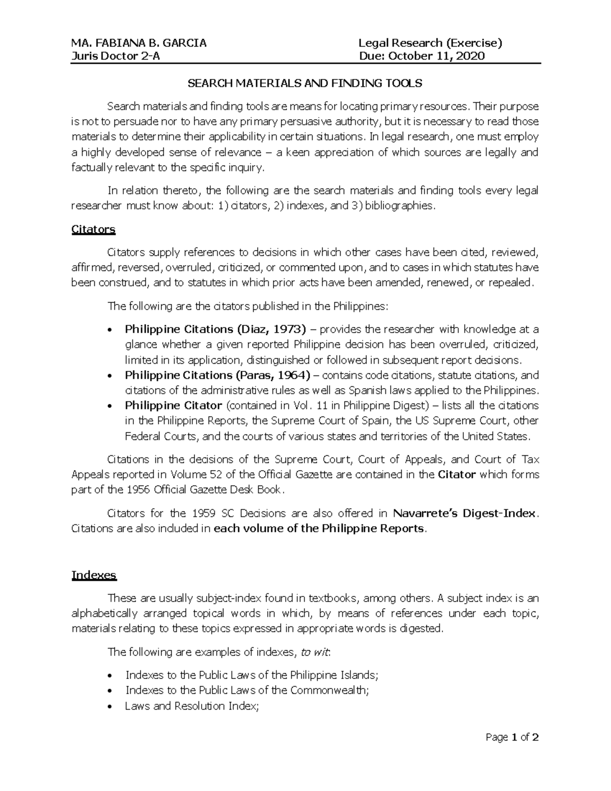 Exercise on Search Materials and Finding Tools MA. FABIANA B. GARCIA