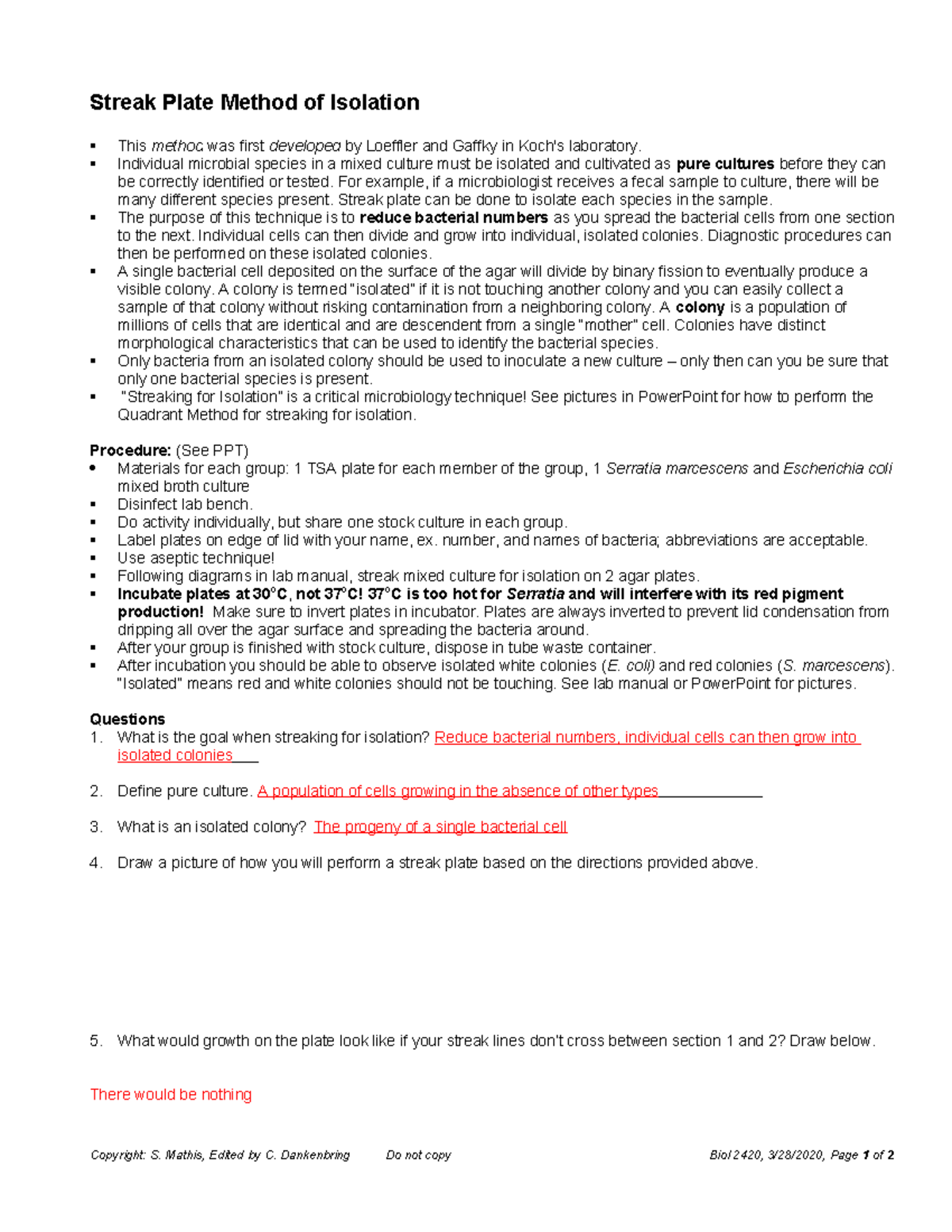 Streak Plate Lab Notes Streak Plate Method of Isolation This method