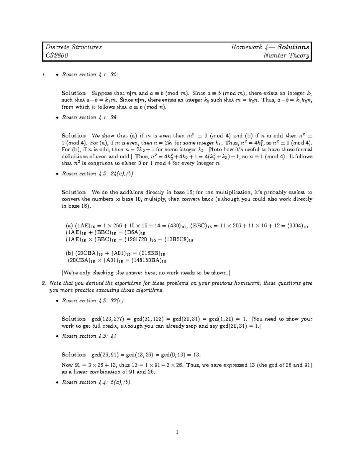 Hw4-sol - Hw4sol - Discrete Structures Homework 4—Solutions CS2800 ...