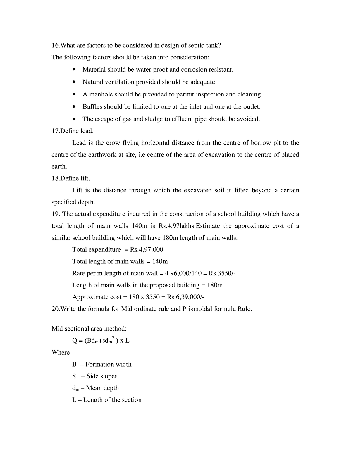 7 Estimation and costing Important 2 mark questions - 16 are factors to ...