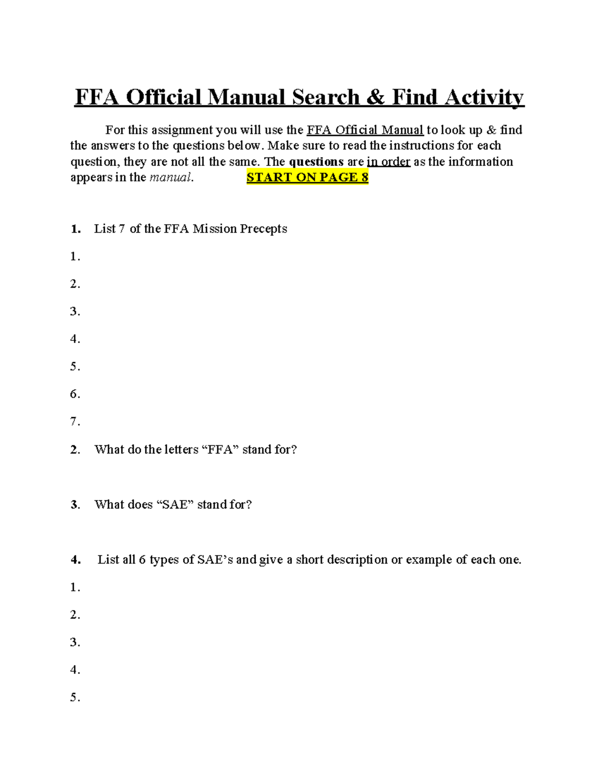FFA Official Manual Search & Find Activity FFA Official Manual Search & Find Activity For this