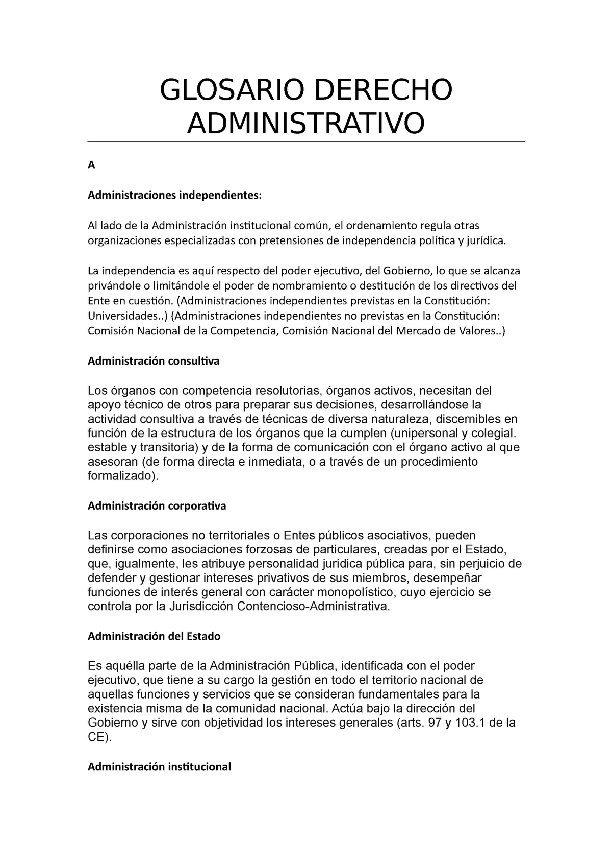 Glosario Derecho Administrativo Glosario Derecho Administrativo A Administraciones 9161