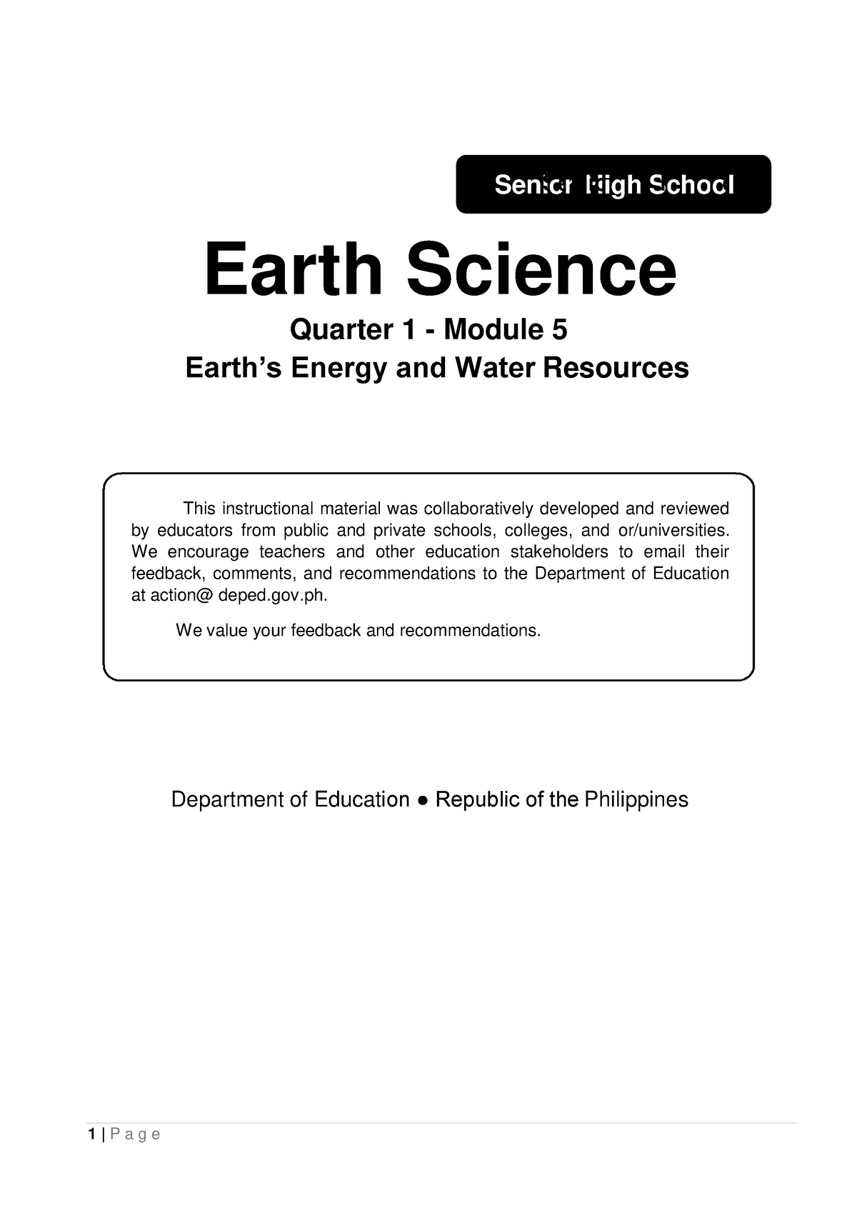 Earth Science 12 Q1 Mod5 Earths Energy And Water Resources V3 - 1 | P A ...