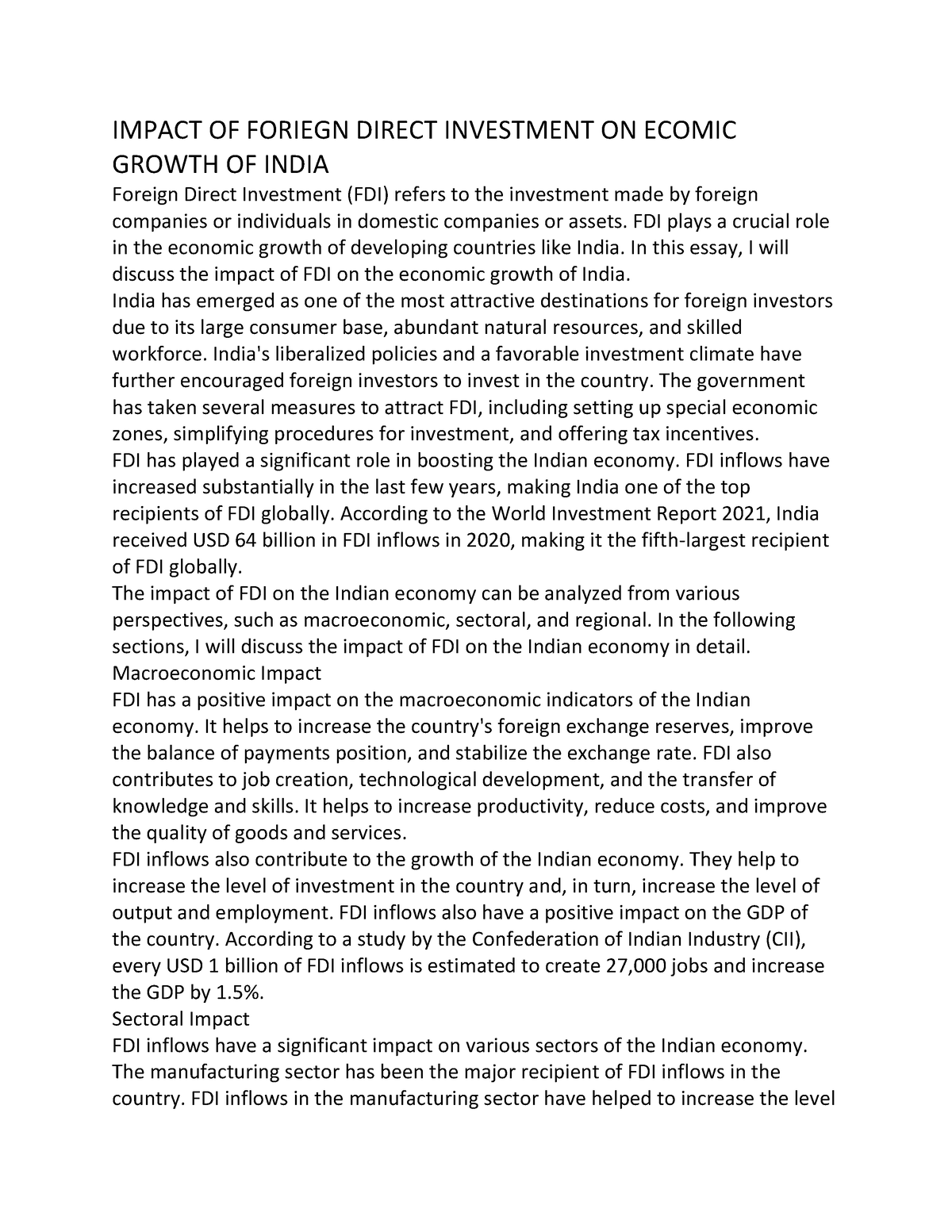 research paper on foreign direct investment in india