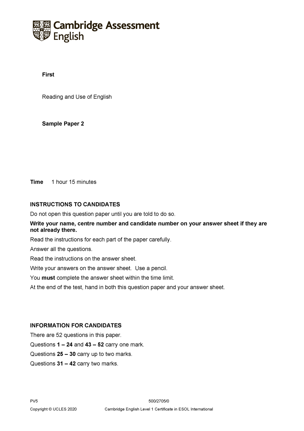 B2 First Reading And Use Of English Sample Paper 2 - First Reading And ...