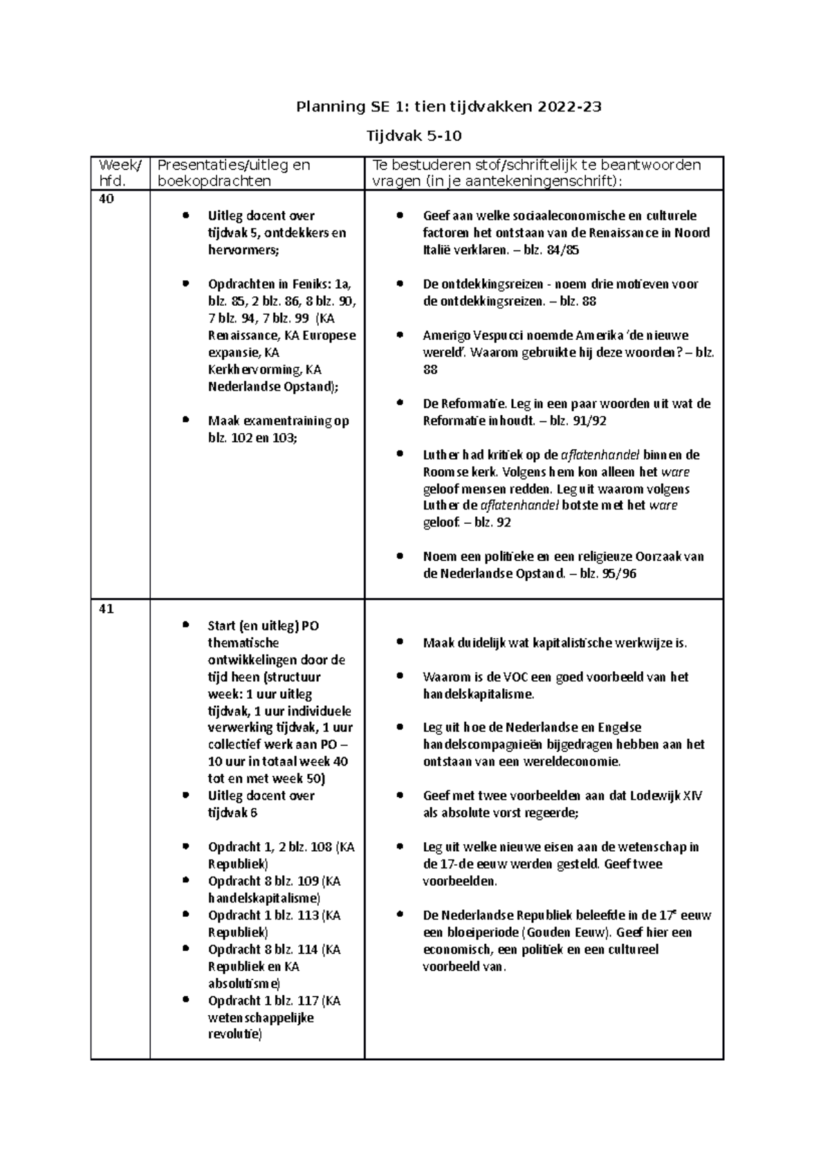 Studiewijzer-havo-4-tijdvak-5-tot-en-met-10 2 - Planning SE 1: Tien ...