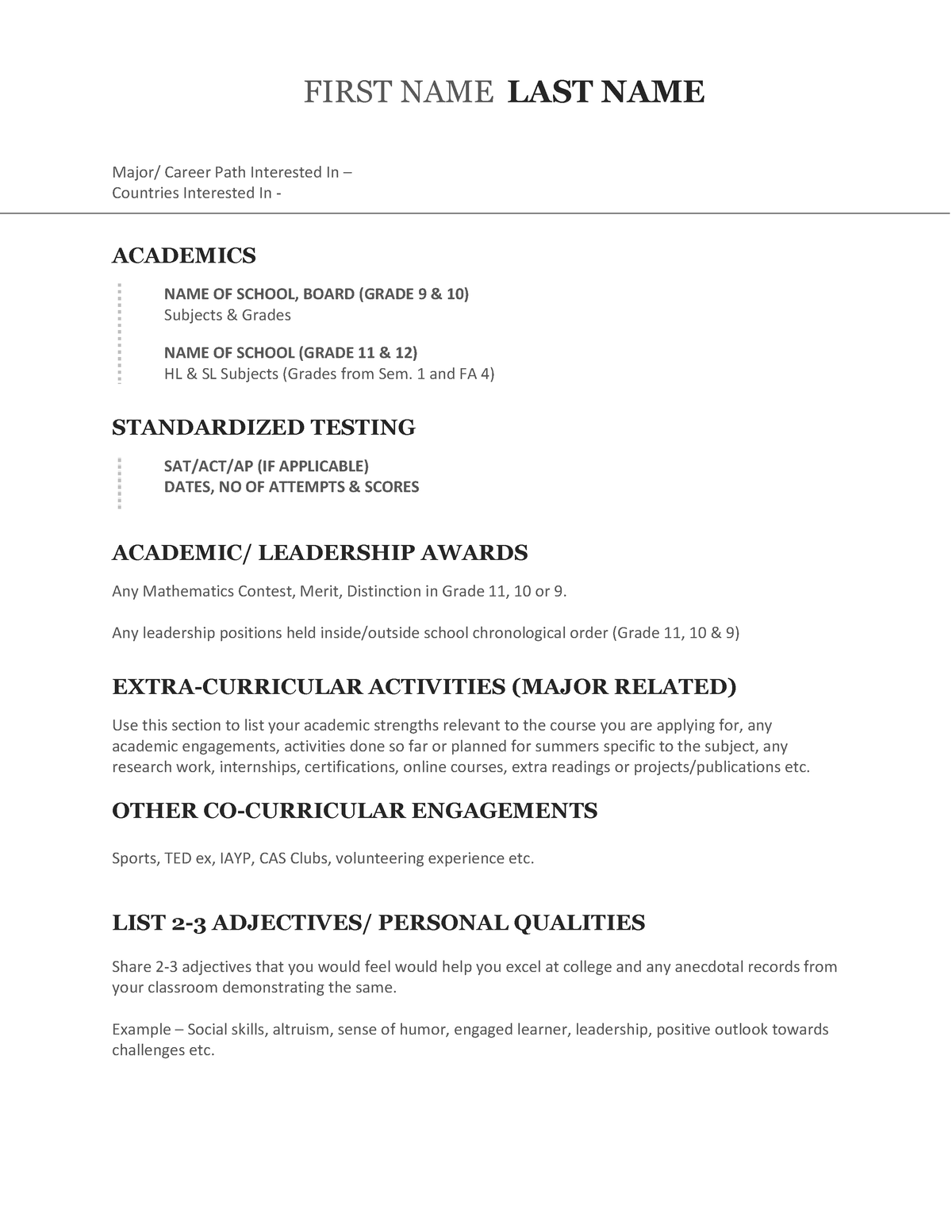 Short Resume Template - practice - FIRST NAME LAST NAME Major/ Career ...