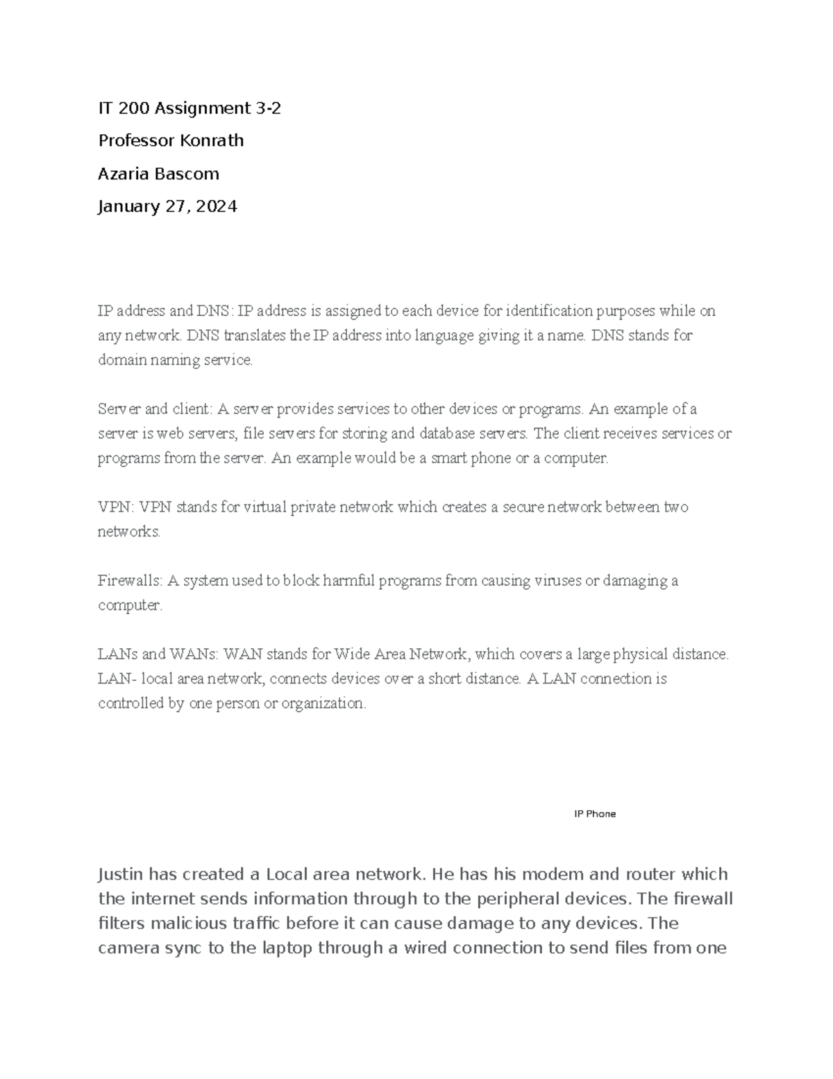 IT 200 Assignment 3-2 - IT 200 Assignment 3- Professor Konrath Azaria ...