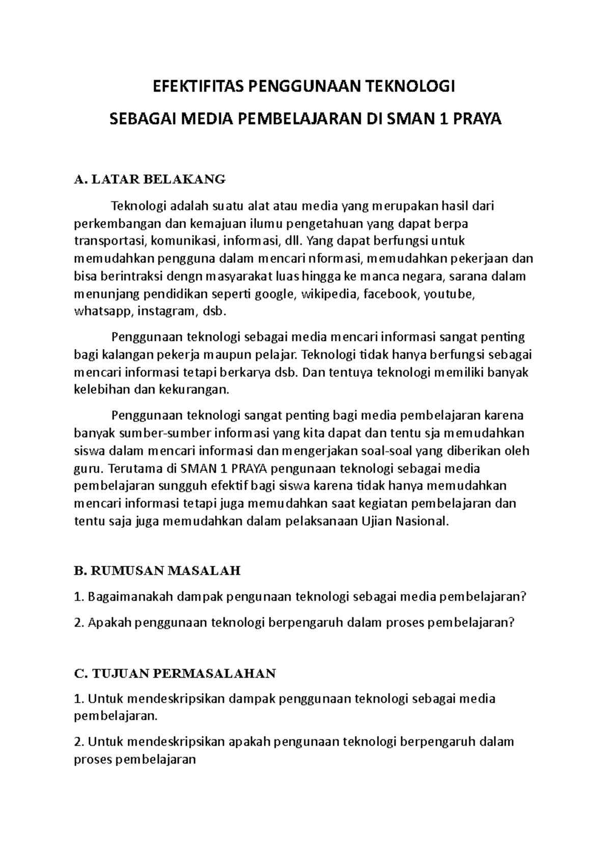 Efektifitas Penggunaan Teknologi - EFEKTIFITAS PENGGUNAAN TEKNOLOGI ...