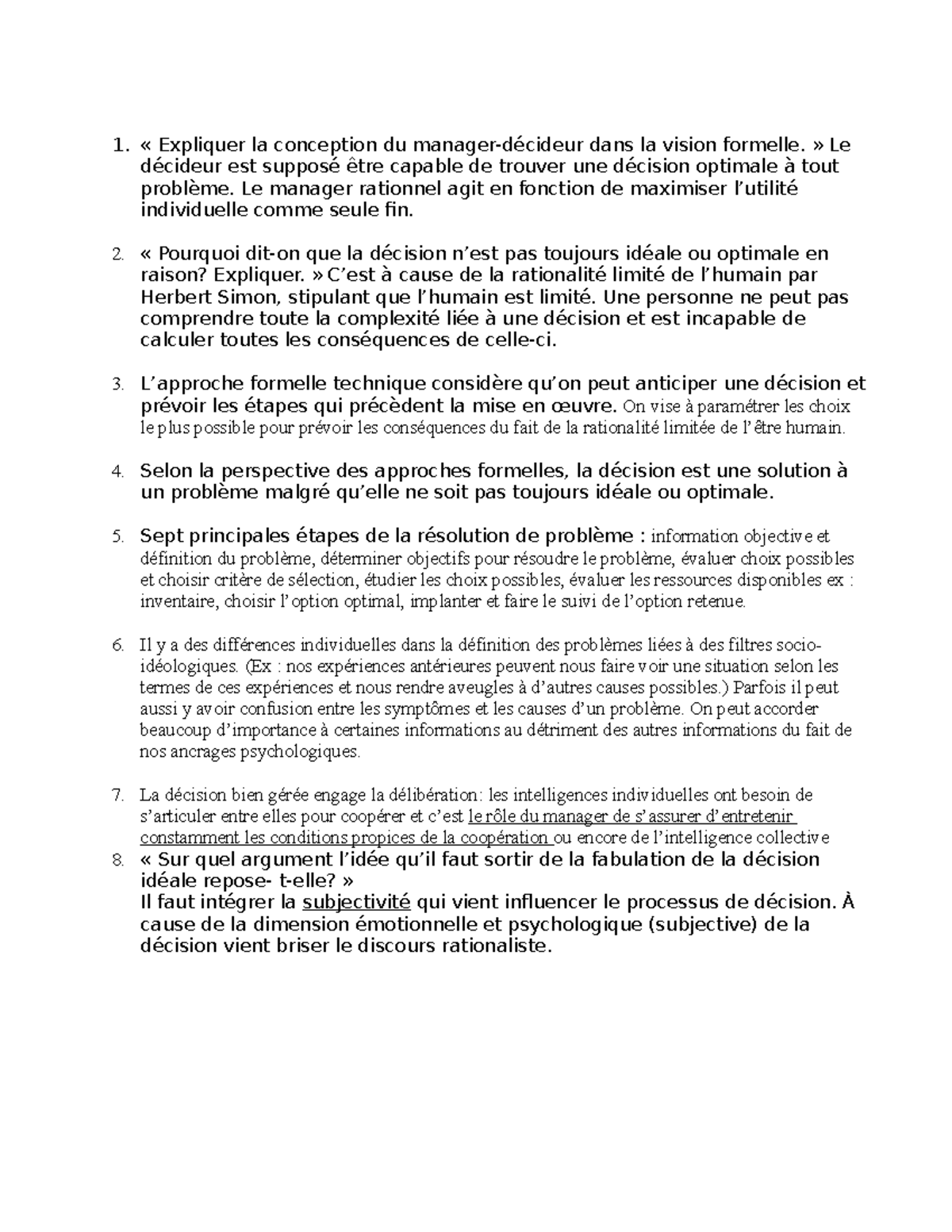 Fiche lecture chapitre 6 « Expliquer la conception du manager