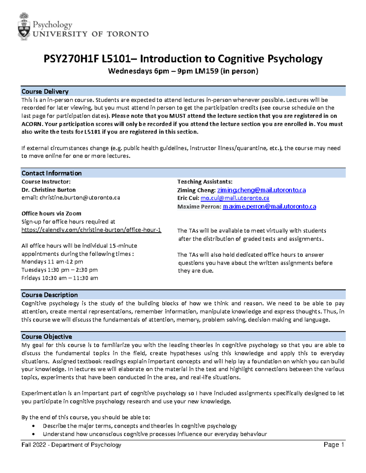 PSY270H1F Introduction To Cognitive Psychology - Studocu