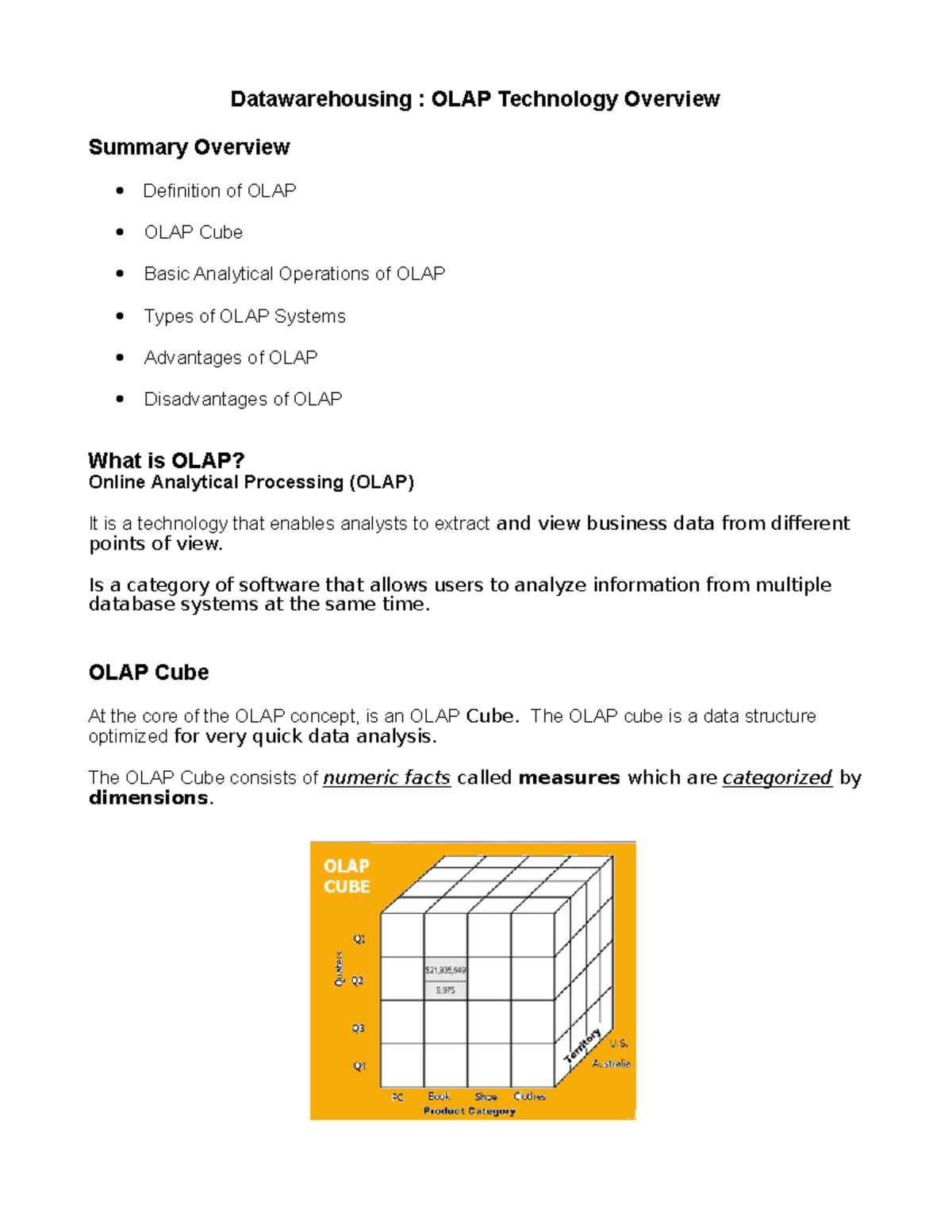 Datawarehouse OLAP Tech Overview - Datawarehousing : OLAP Technology ...