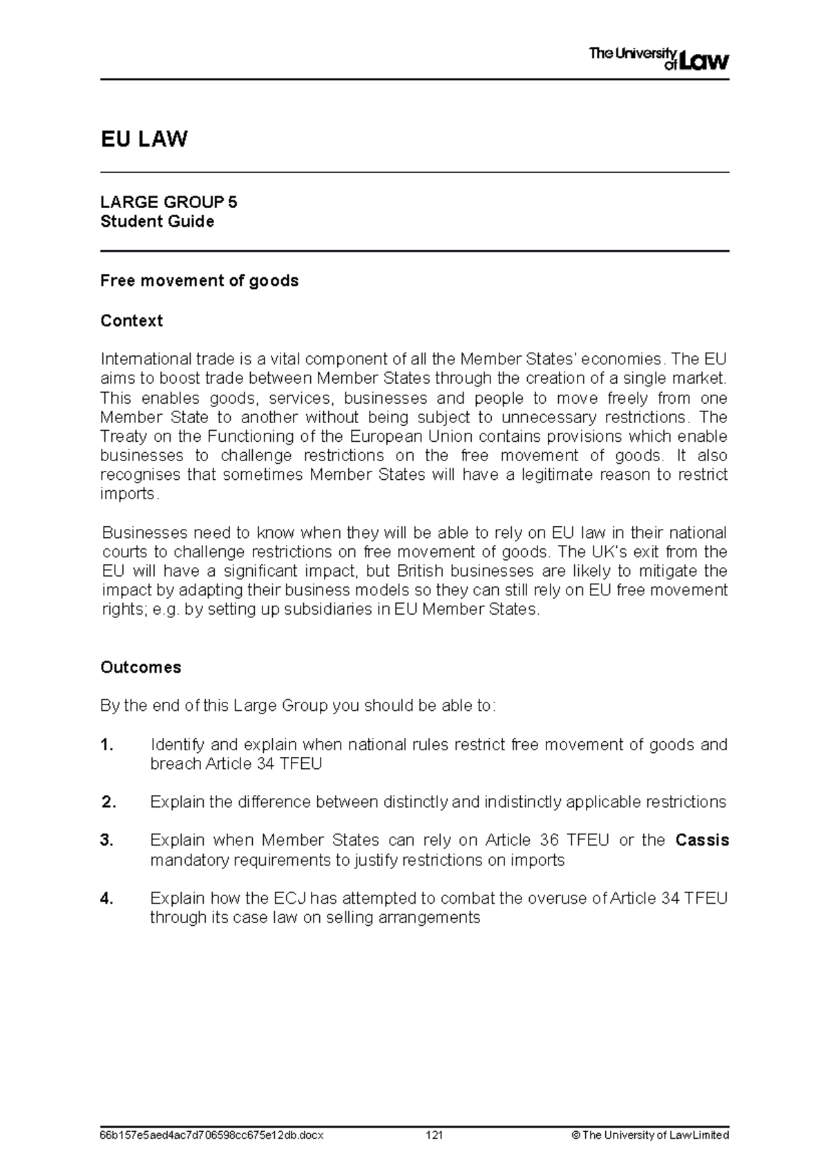 EU Law L5 - lecture notes - EU LAW LARGE GROUP 5 Student Guide Free ...