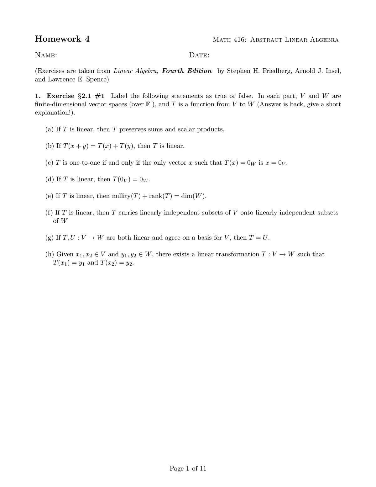 Linear Algebra Hw Practice Questions Studocu