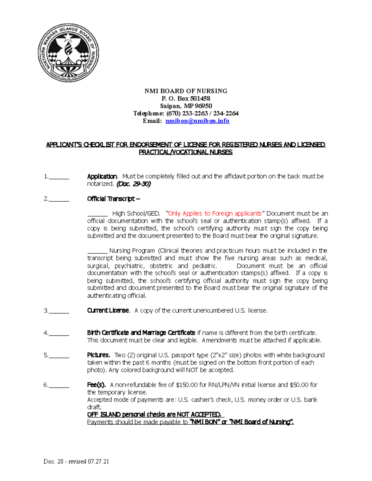 Doc 28 rn lpn endorsement requirements 07 27 21 NMI BOARD OF NURSING