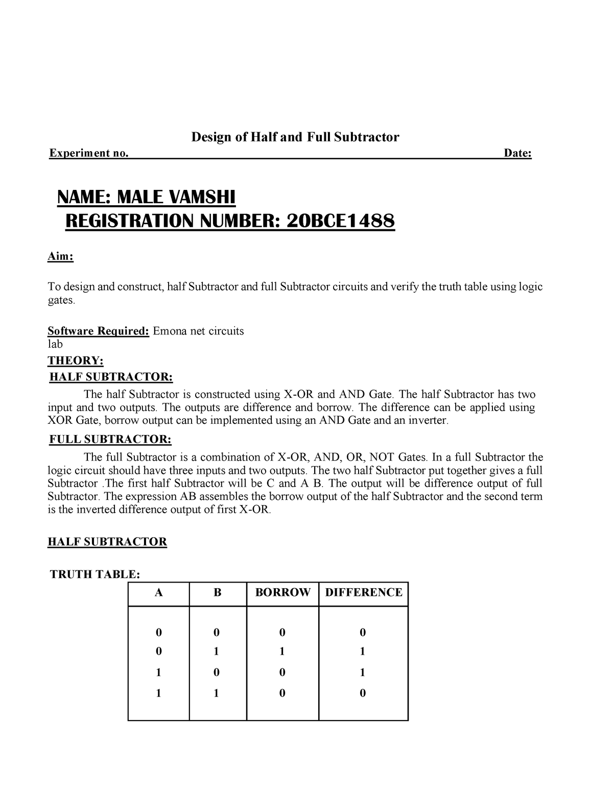 dld-exp-assignment-on-full-adder-design-of-half-and-full-subtractor