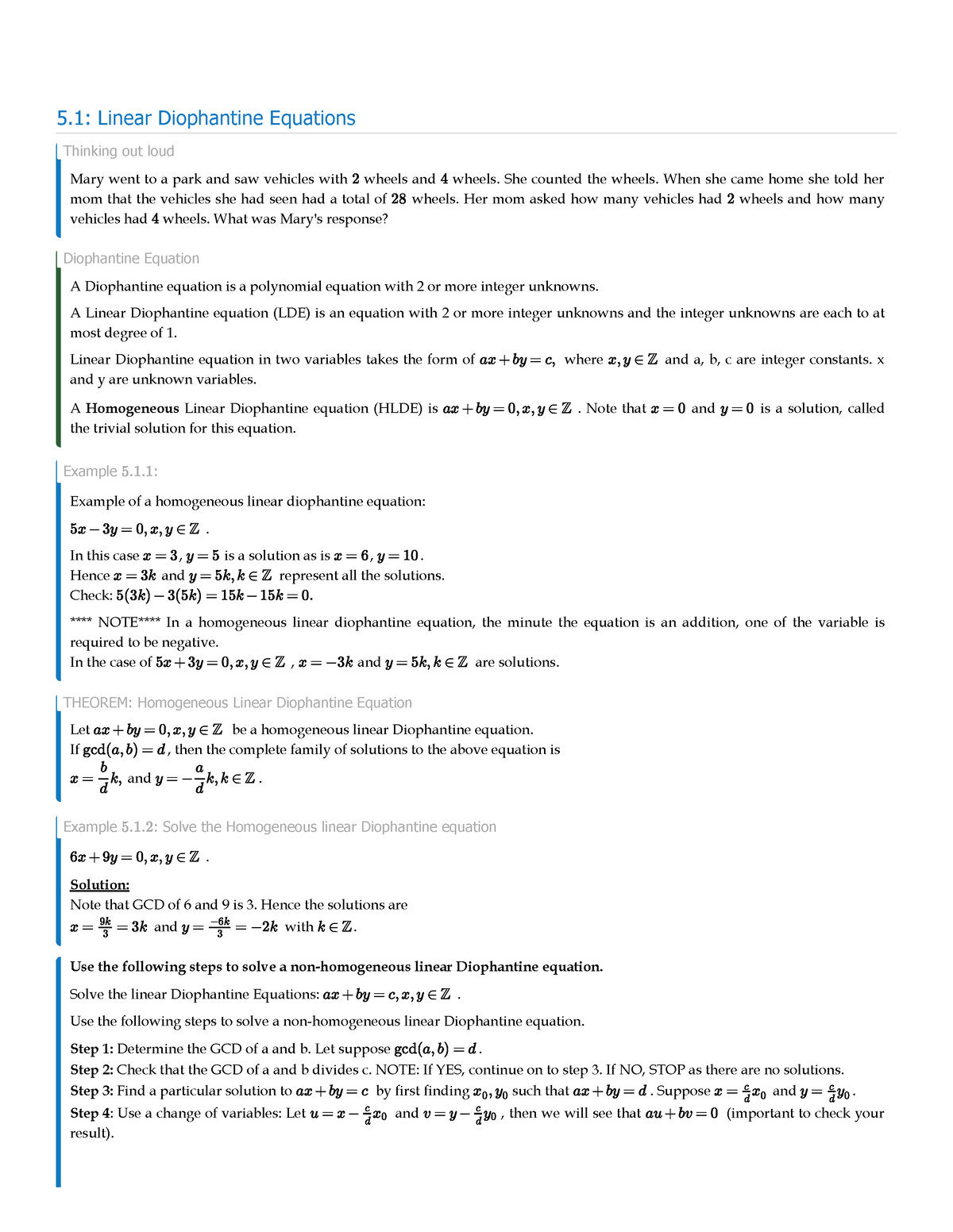 Math 134 Number Theory Linear Diophantine Equations - 5: Linear ...