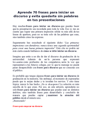 Aprende 70 frases Y MAS - ninguna - Aprende 70 frases para iniciar un  discurso y evita quedarte sin - Studocu