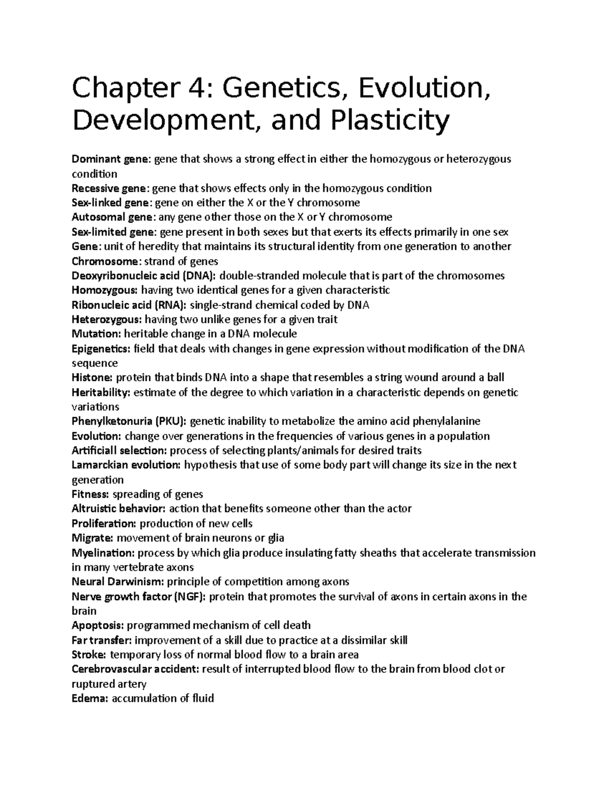 Biopsychology Chapter 2 notes - Chapter 4: Genetics, Evolution ...