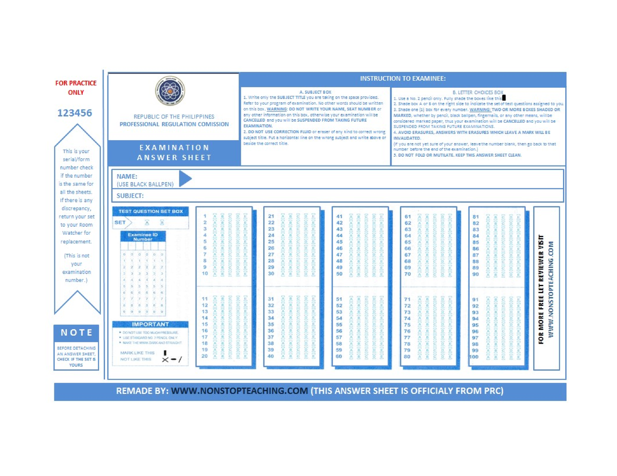 Prcas - PRC Answer Sheet - Mechanical Engineering - Studocu