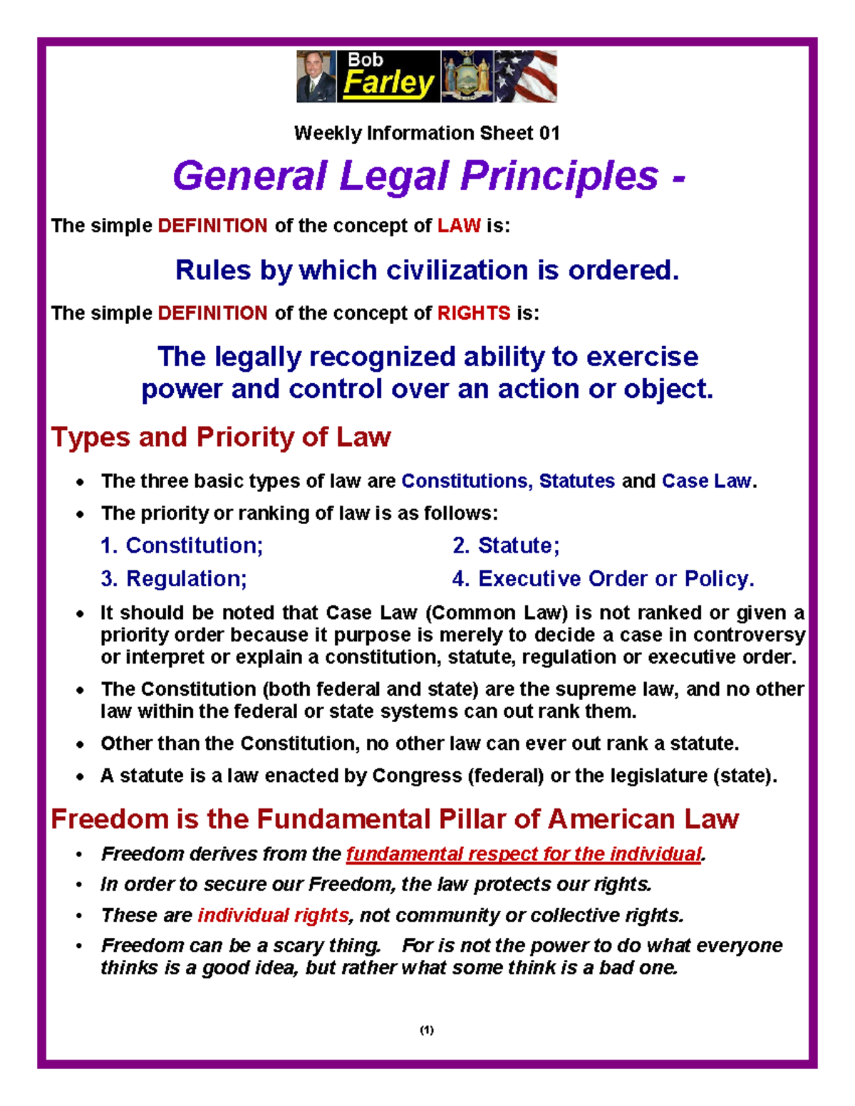 Week2 information sheet - Weekly Information Sheet 01 General Legal ...