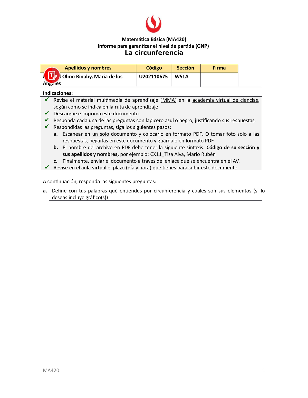 1 - Informe - Matemática Básica (MA420) Informe Para Garantizar El ...