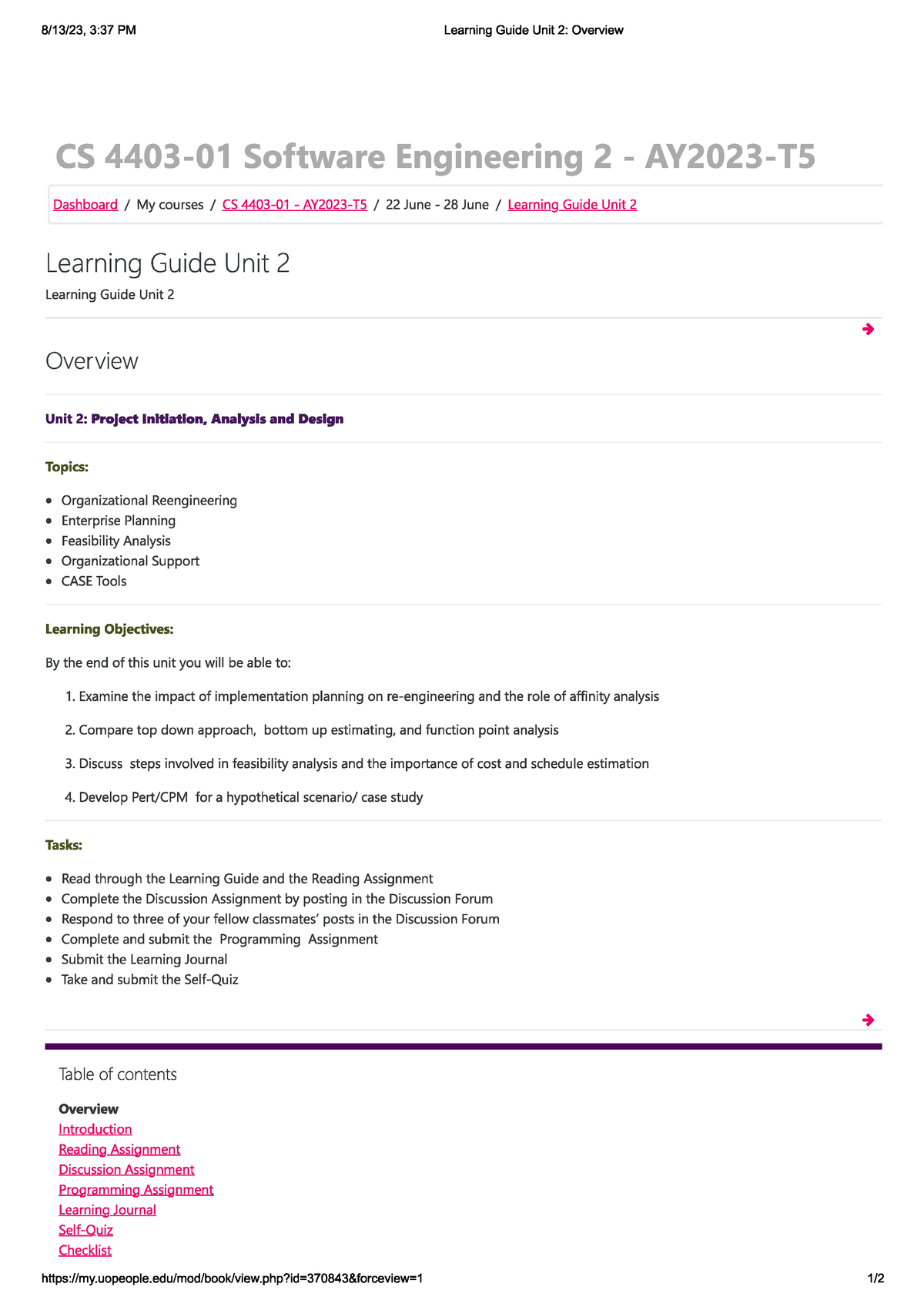 Unit 2 - Learning Guide Unit Two - CS 4403 - Studocu