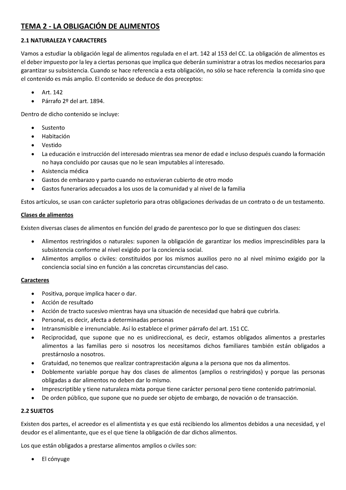 TEMA 2 La Obligación De Alimentos - TEMA 2 - LA OBLIGACIÓN DE ALIMENTOS ...