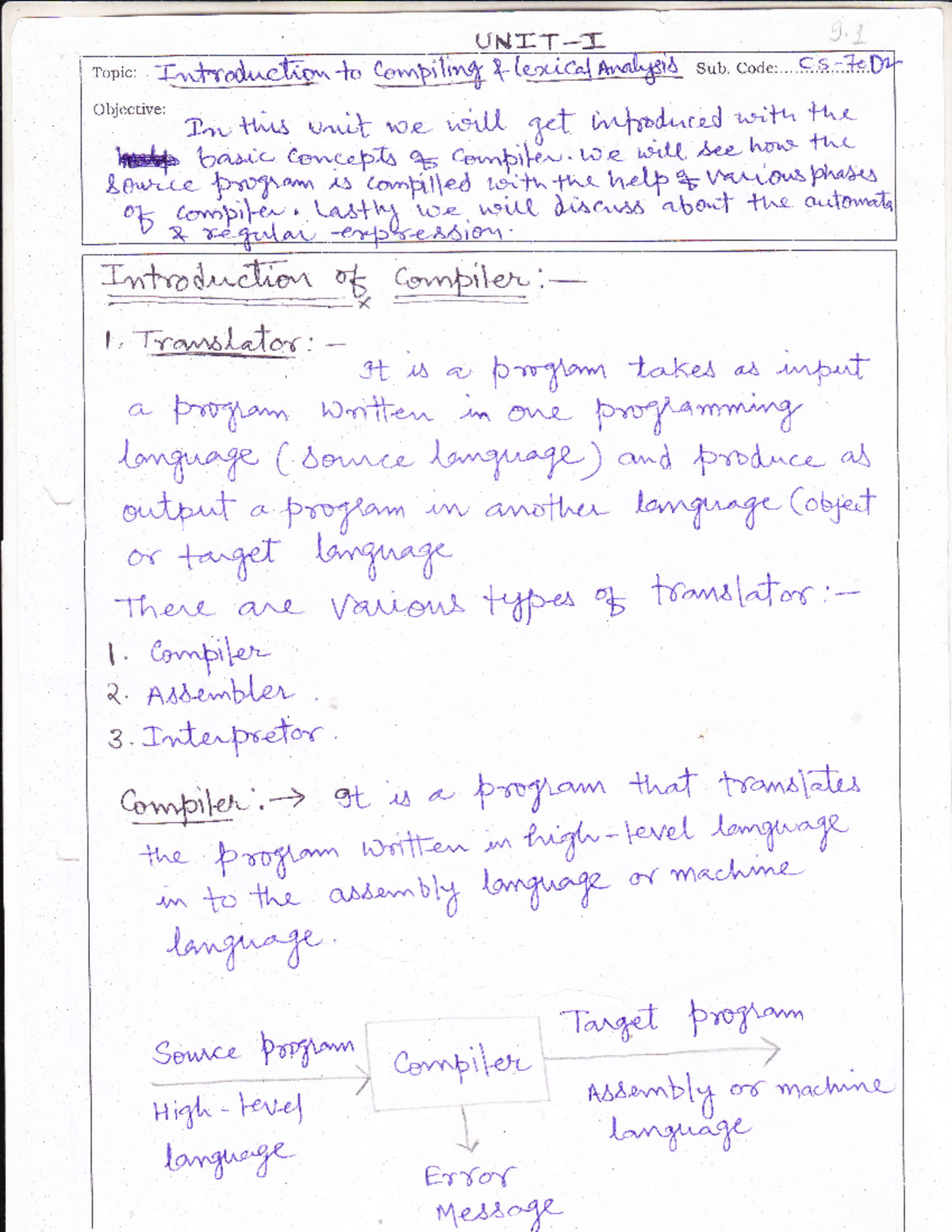 UNIT- 1 CS-603 Notes - Compiler Design - 3 T4."s^-Pod"r F""'f^^ tc fl ...