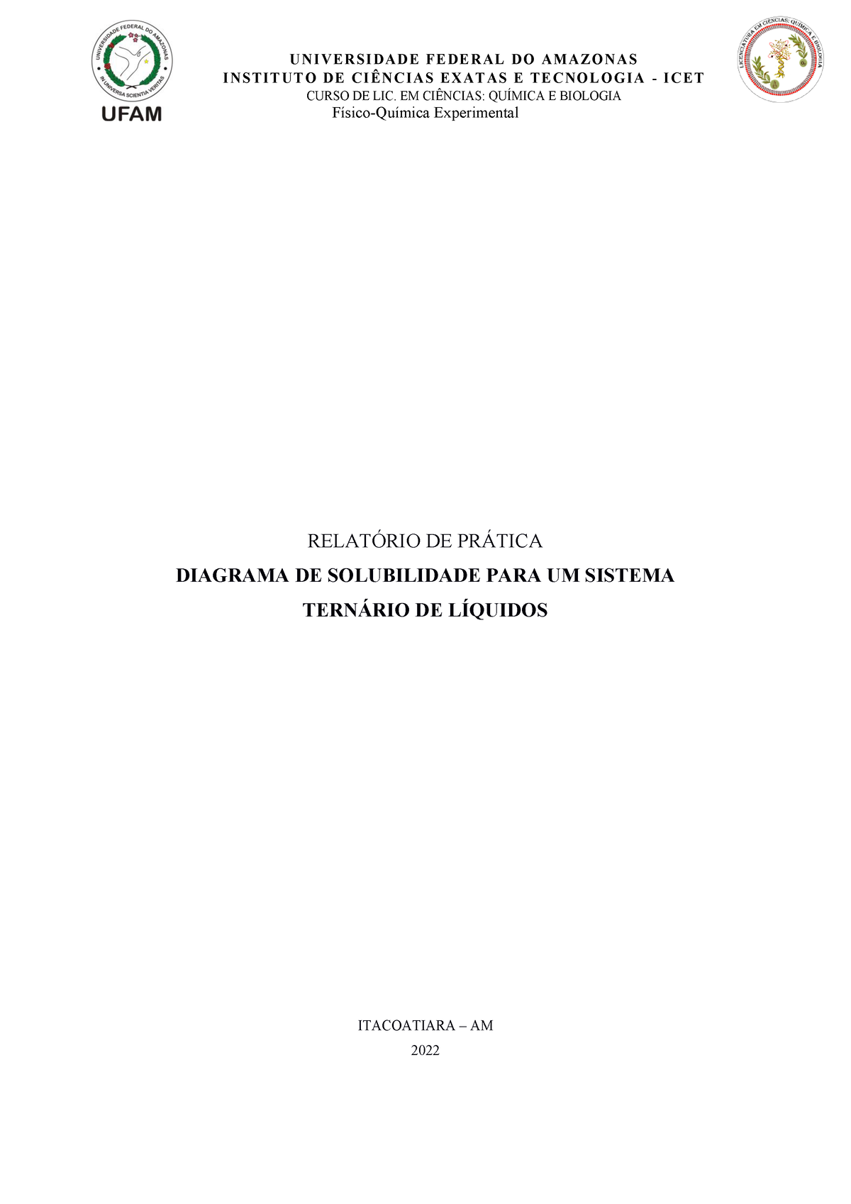 Relatório Diagrama De Solubilidade Para Um Sistema Ternário De Líquidos U N I V E R S I D A D 2823