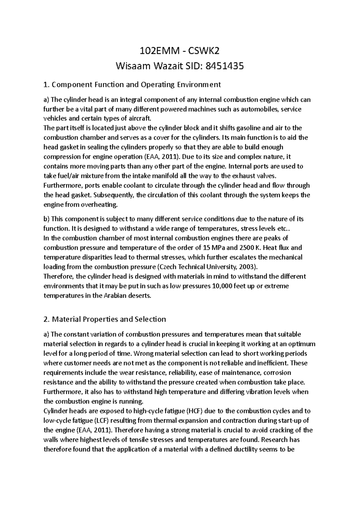 CSWK2Cylinder Head Material Selection 102EMM CSWK Wisaam Wazait